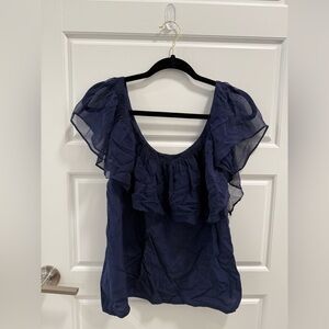 Vena Cava for Aqua Navy Silk Ruffle Blouse